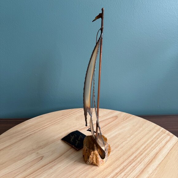 Mario Jason Originals Brass Sailboat Sculpture On Stone Base w Tags - Picture 3 of 14